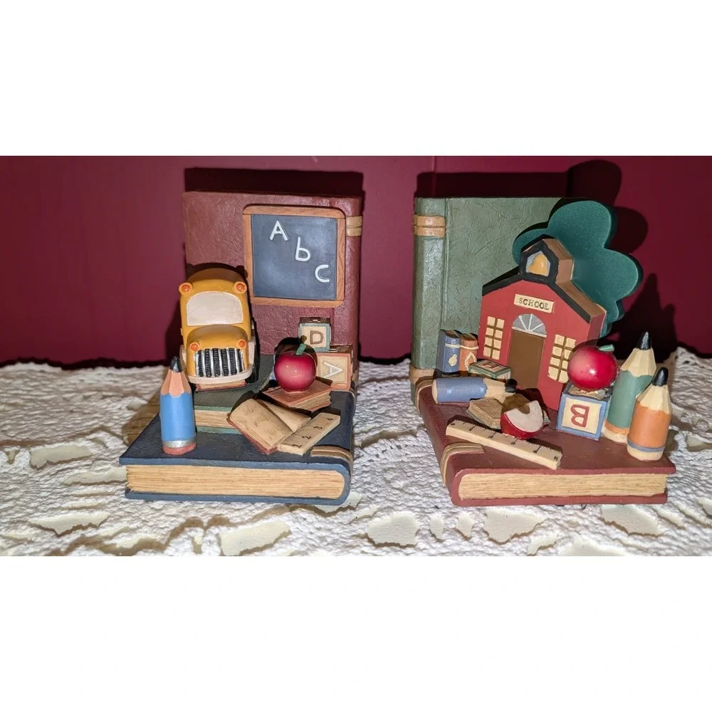 Teacher ABC School House Themed Collectable Heavy Book Ends Vintage